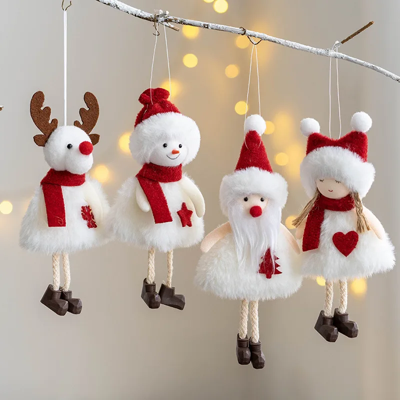 Santa Snowman Elk Cute Plush Girl Pendant Christmas Tree Decoration Pendant 2024 Happy New Year Gift for Children