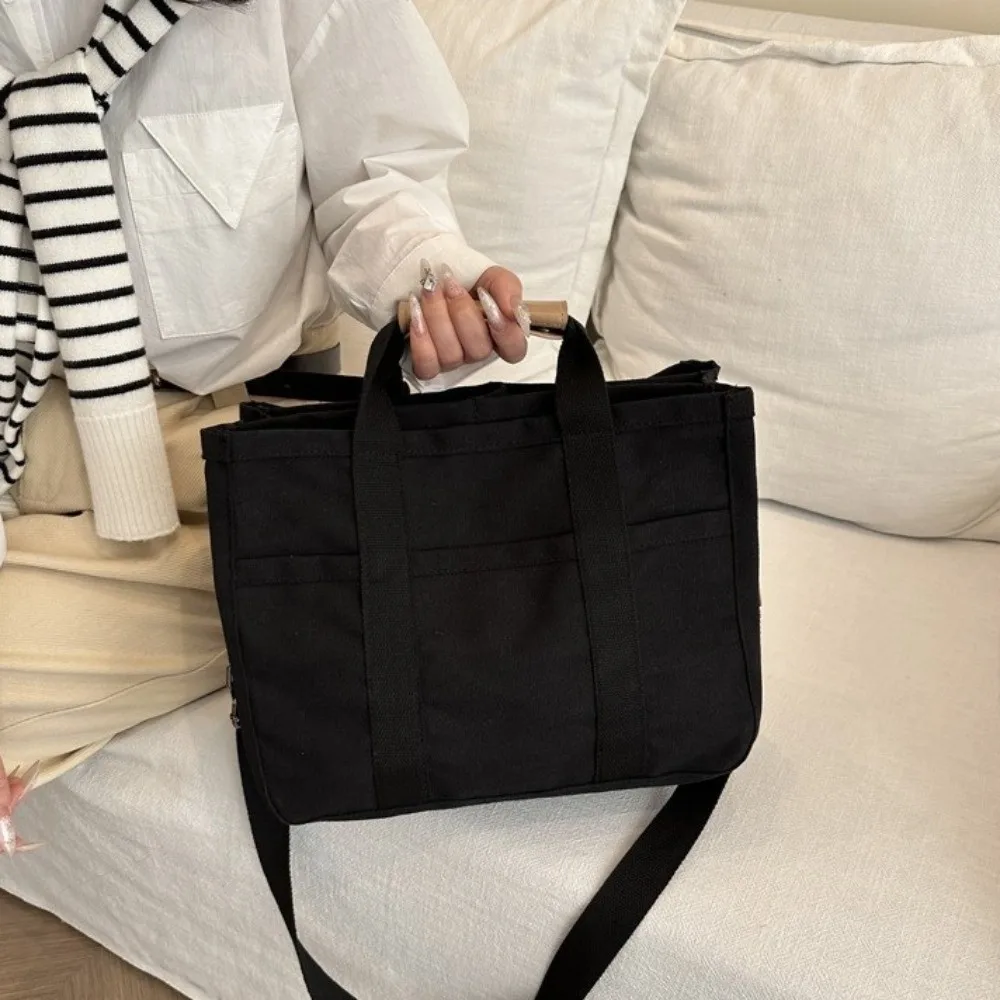 

Handbag Solid Color Mummy Bag Korean Style Multifunctional Canvas Mother's Bag Multi-pocket Tote Bag Women Shoulder Bag Student