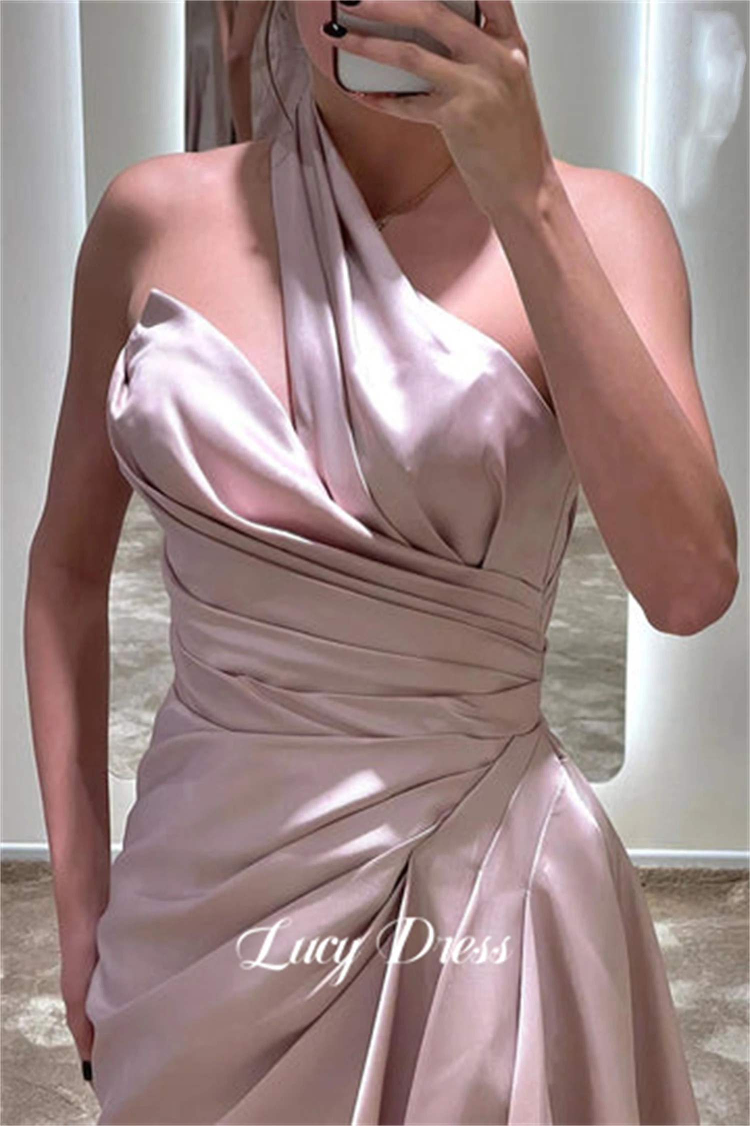 Lucy Evening Dress Bridesmaid One Shoulder Sleeve Grace Satin Gala Dresses 2024 Robe De Soiree Femmes Ball Gowns