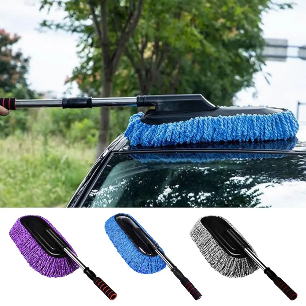 Car Brush 33-inch Retractable Car Duster with Stainless Steel Telescopic Pole Scratch-free Microfiber Brush for Trucks Suvs