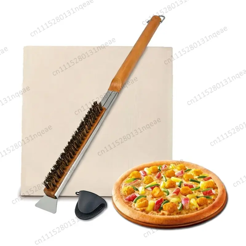 Metal Wooden Handle Pizza Oven Cleaning Brush 53.5cm Removable Baking Clamp Set