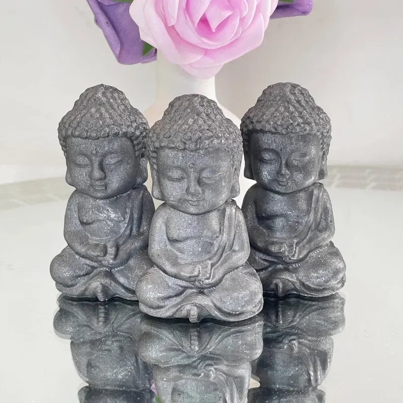 1pc Black Shungite Statue,Buddha Figurine Crystal Carving,Perfect for Desk Decor,Gifts Home Decor,with Intricate Detailing