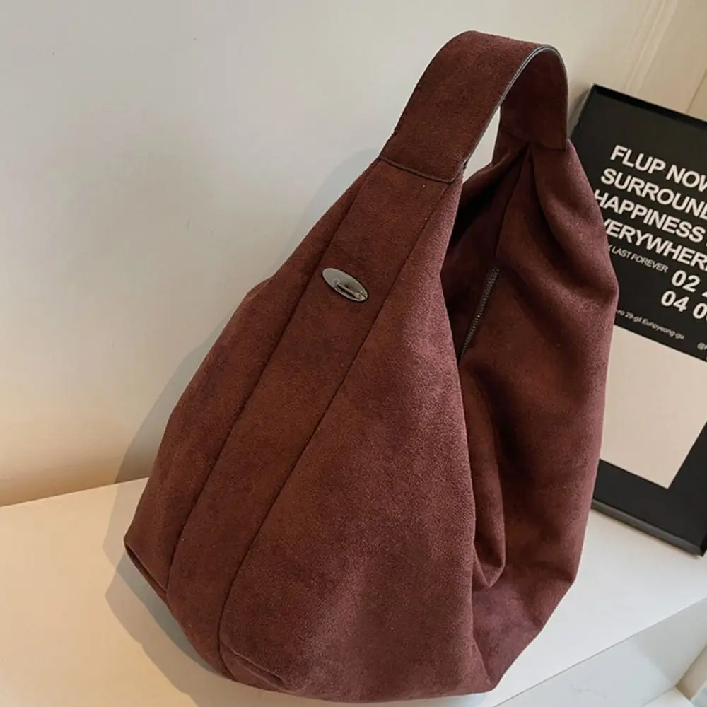 Lässige Handtasche aus Wildleder, große Kapazität, modische Hobo-Tasche, einfarbig, koreanischer Stil, Einkaufstasche, Urlaub