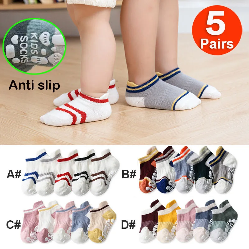 

5Pairs Baby Boys Girls Toddlers Anti-slip Non Skid Ankle Socks Lot Cute Kids Floor Walking Grip Socks Spring Autumn