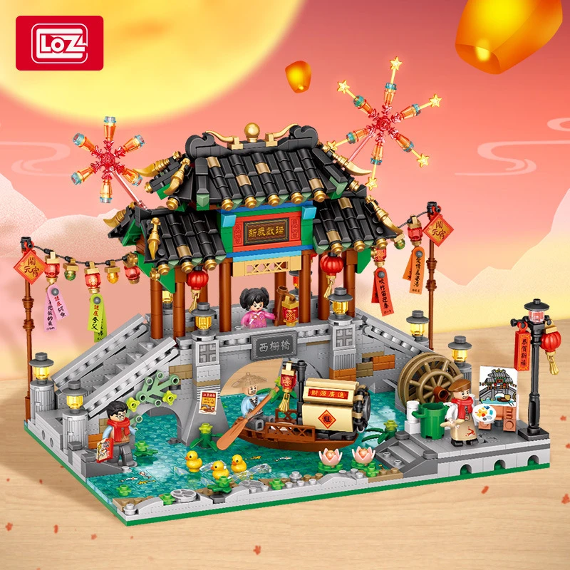 LOZ small particle building blocks Jiangnan retro teahouse toy gift