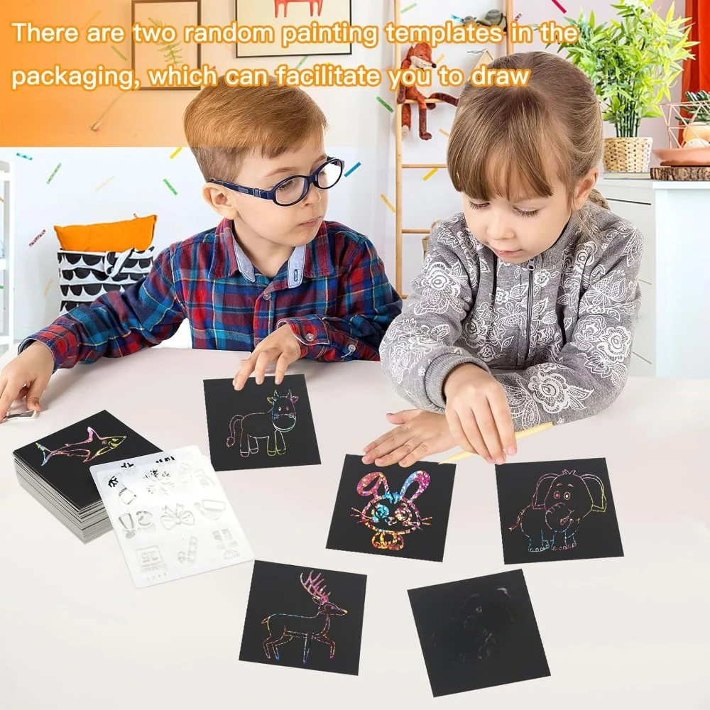 100 штук художественных заметок Magic Rainbow Flash Scratch Art, крутая скретч-бумага для подростков, пустая скретч-арт 3,3 "x 3,3"