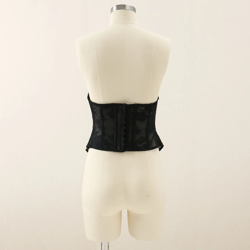

Lace Floral Y2K Women's Vest Backless Sheath Elegant Commuter Top Fishbone Styling Sexy Early Autumn New 2025