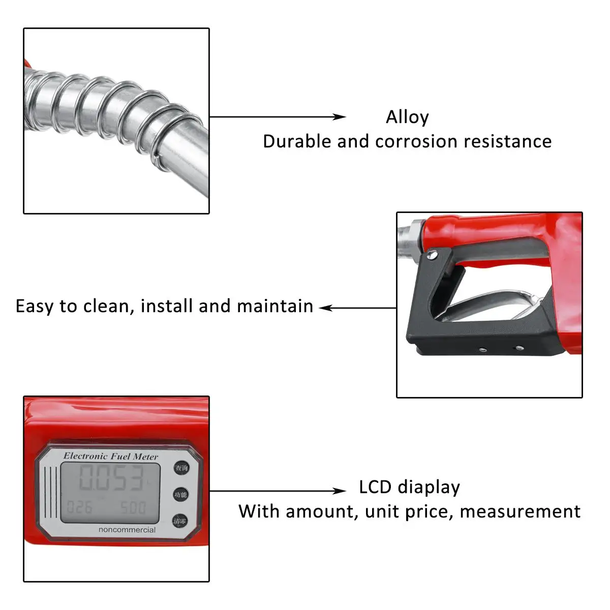 Digital Flow Meter Aluminum Alloy Fuel Gasoline Petrol Oil Delivery Gun Nozzle Dispenser LCD Diaplay 3Gears Refuel Injection Gun