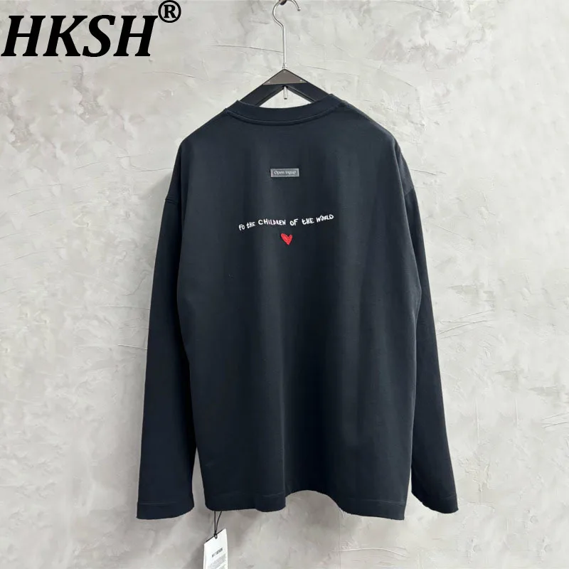 

HKSH весна осень новая мужская свободная футболка с длинным рукавом шикарная повседневная уличная одежда дизайн потертые топы с цифровой печатью Ins HK12760