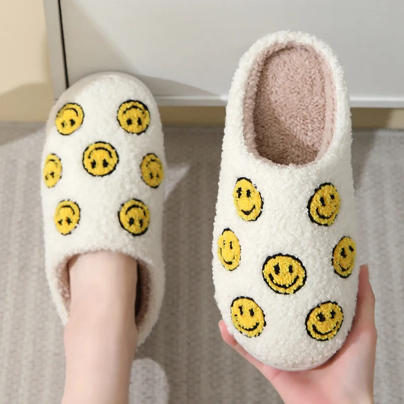 Little Cute Smile Face Slippers Houseshoes Women's House Smile Ladies Indoor Winter Fluffy Cozy Home Comfy Women Shoes