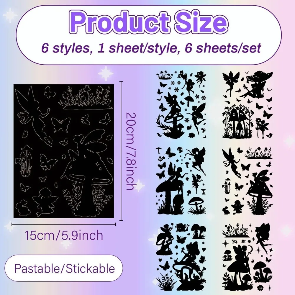 12 Sheets 6 Styles Fairy Angel Mason Jar Decals Mushroom Stickers Die Cuts Silhouettes Self-Adhesive PVC Waterproof for Craft