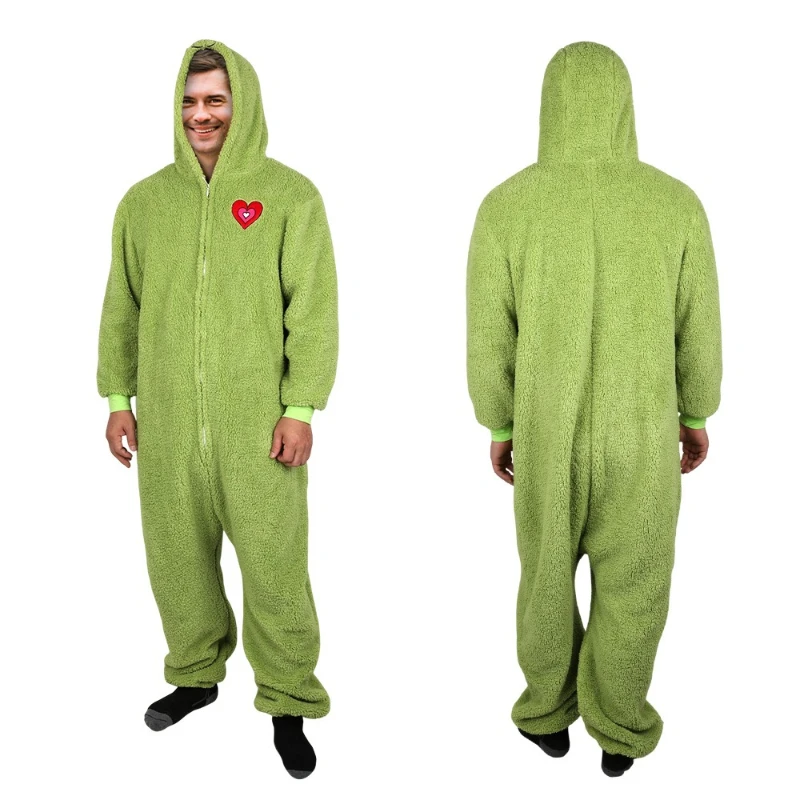 

2026 Adult Kids Lounge Green Furry Monster Family Party Costumes Parent-Child Suit Pajamas Grinch Costume Onesies Lounge Clothes