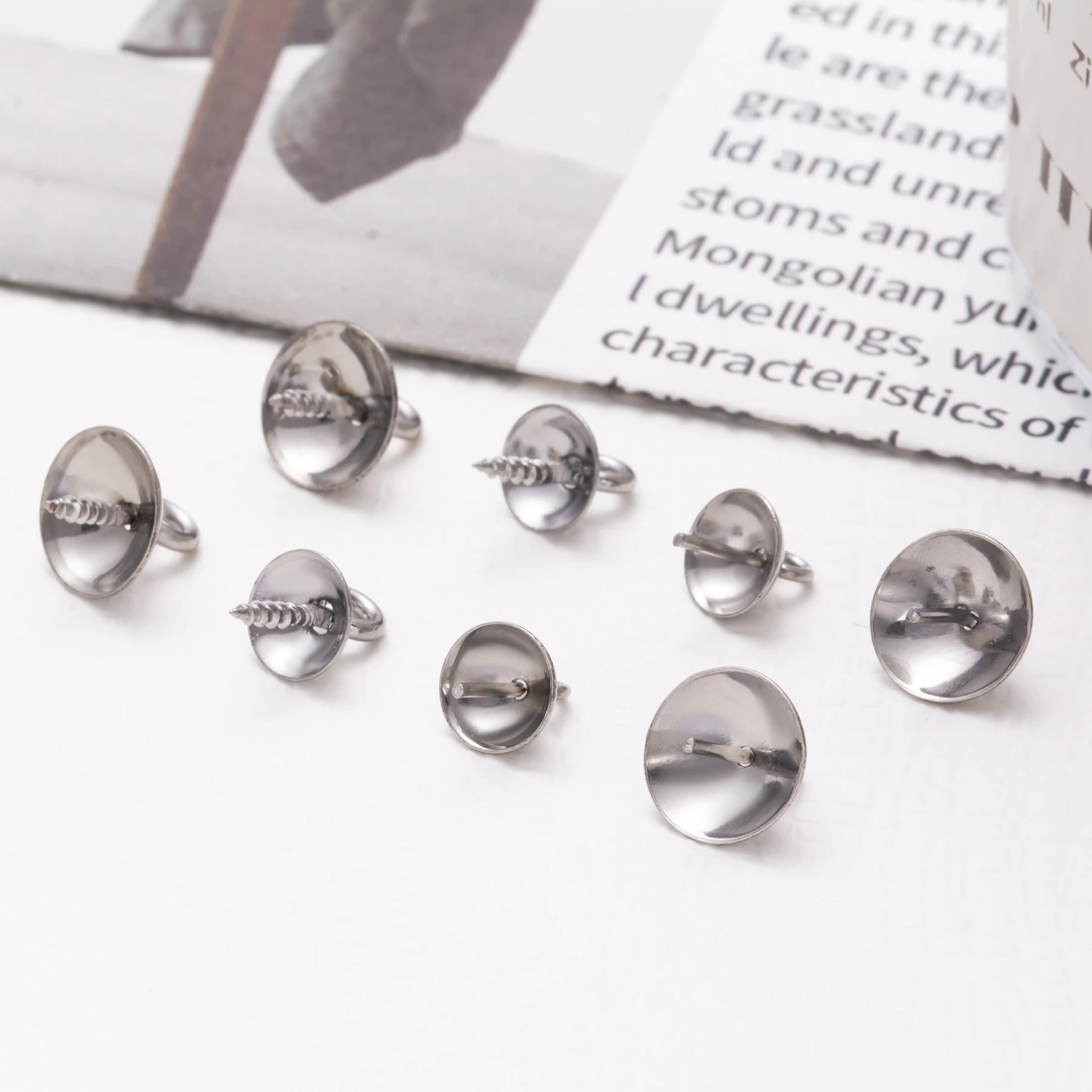 50 Stück/Set Schraubösen, mit Bohrung versehene Endkappen für Perlen, Edelstahl-Anhänger-Verbindungsstücke für DIY-Schmuckherstellung – Detail 6