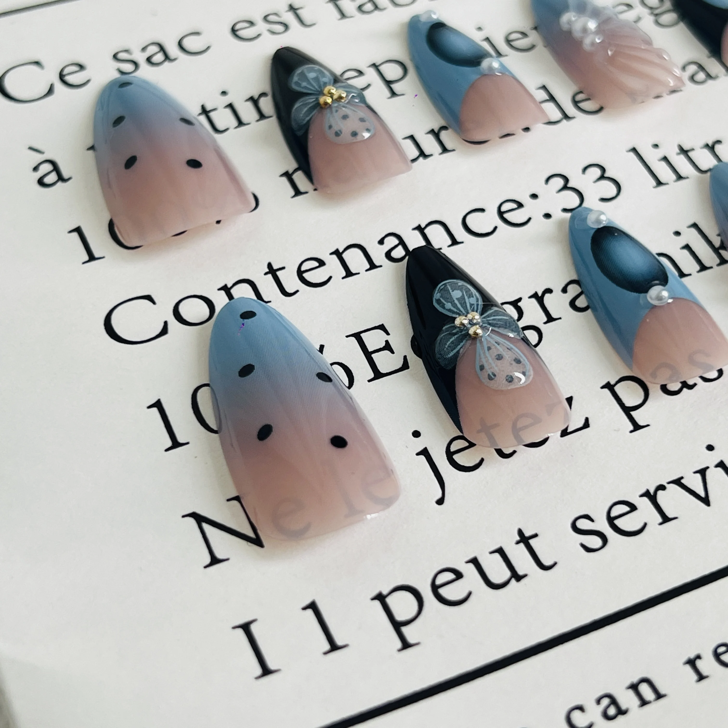 24 قطعة من أظافر الضغط على طراز المحيط الصيفي مع غلاف ثلاثي الأبعاد، تصميمات اللؤلؤ والزهور، طرف مدبب، أحجام متنوعة، قابلة للفصل #4