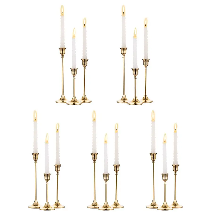 

Sets15 Pcs Brass Gold Metal Taper Candle Holders Candlestick Holders, Vintage Modern Decorative Centerpiece Candlestick Holders