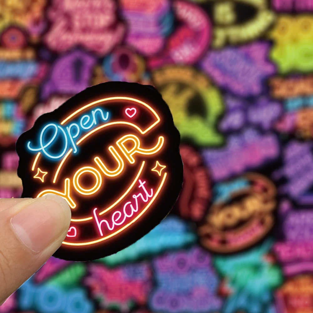 10/30/50pcs Positive Affirmation Quote Neon Light Stickers Inspirational Phrases Sticker Laptop Luggage Phone Cartoon DIY Decals