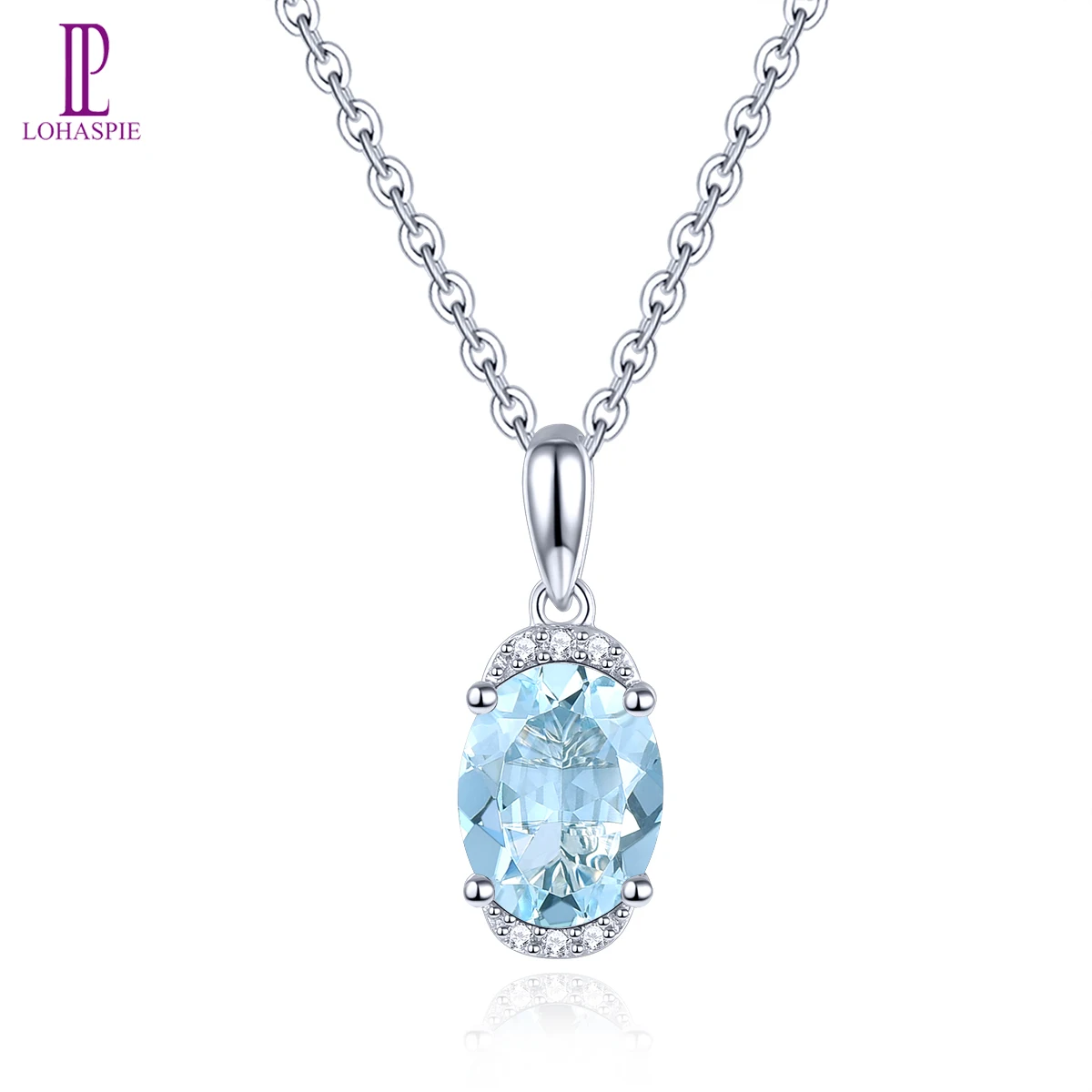 Lohapsie Aguamarina Natural diamante Real 14K oro blanco 1,4 quilates piedra preciosa azul claro mujeres joyería fina romántica clásica