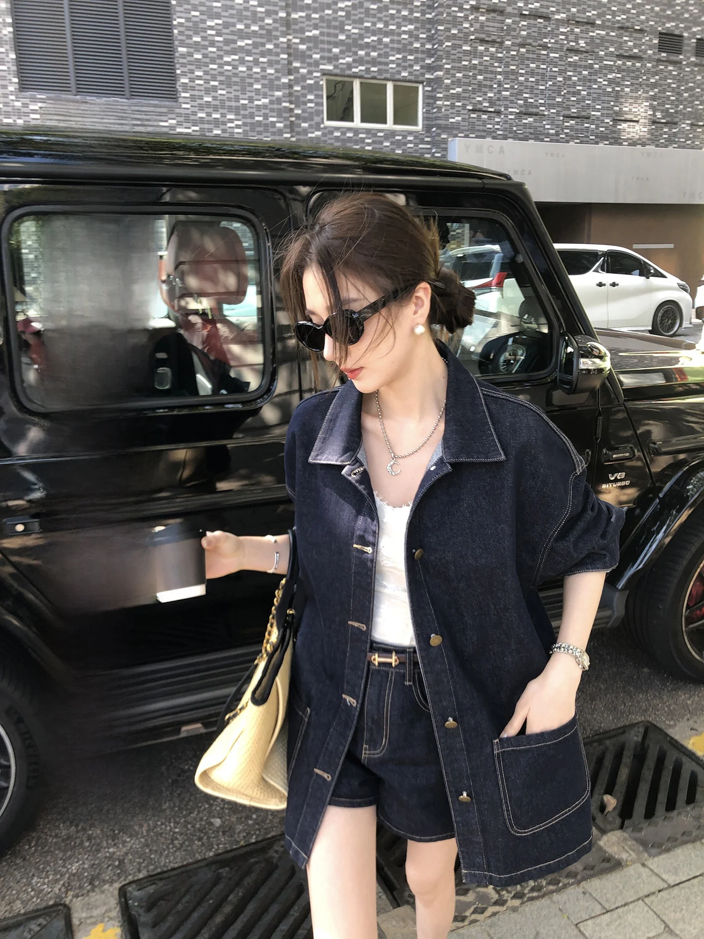 

Aboutpoem Classic Cotton Denim Jacket And Shorts Set Women's Spring Summer Fashion Retro Original Blue Micro A-Line Outfit
