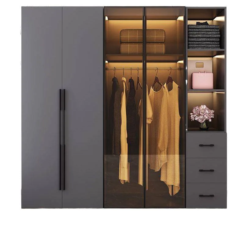 Haushaltsgarderobe aus massivem Holz mit Glastür, Kombinationsschrank, Aufbewahrung, einfacher Kleiderschrank