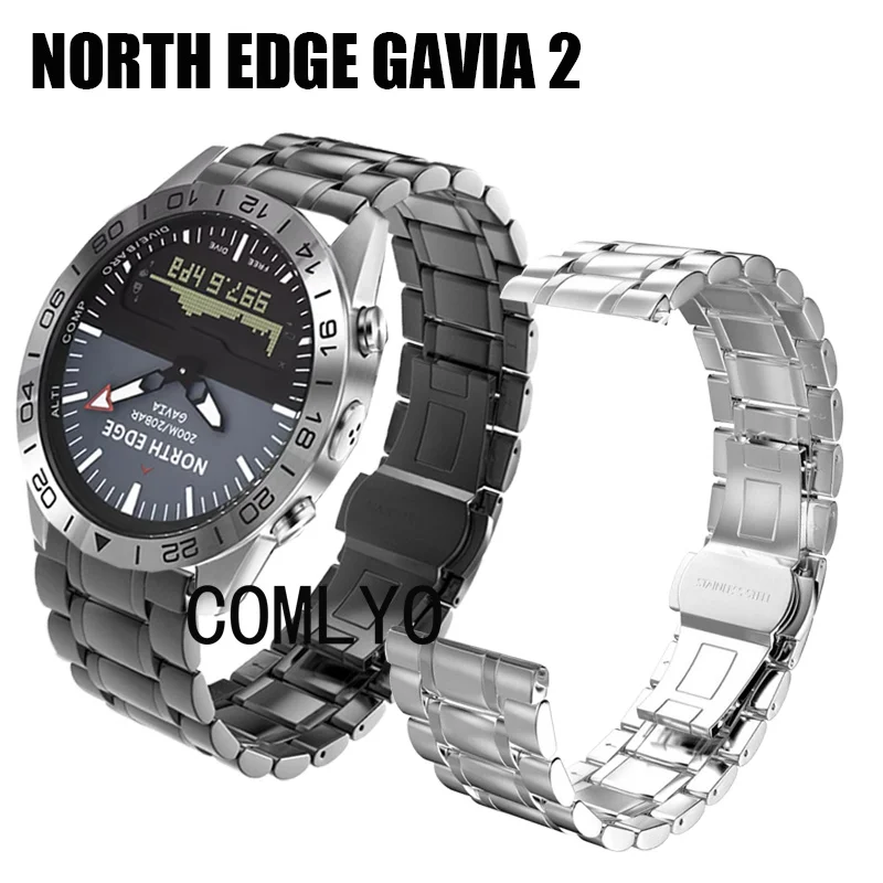 For NORTH EDGE GAVIA 2 Mens Watch Strap Stainless steel metal Band luxurious 24mm