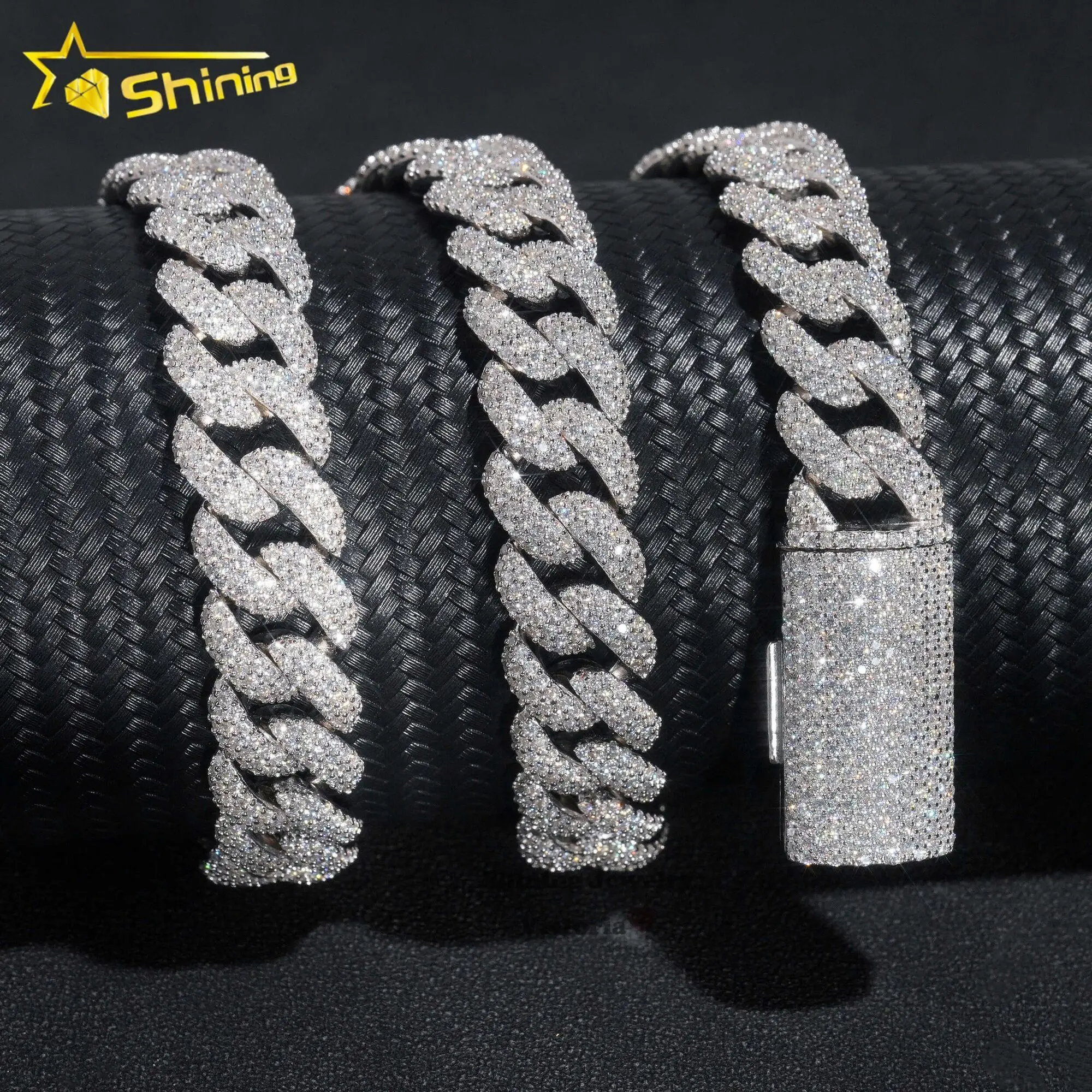 18k Gold Plated Fashion Hip Hop Moissanite Diamond Cuban Chains Necklace Men Women 13mm Sterling Silver Cuban Link Chain