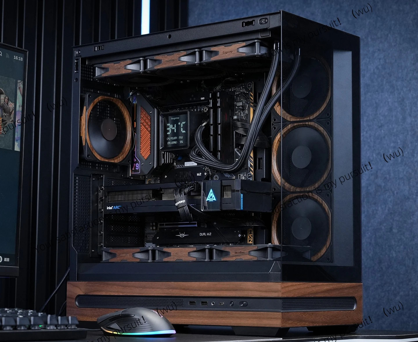 1 Columnless Sea View Room Panoramic Side Transparent ATX Large Board Desktop 360 Water Cooled Computer Chassis