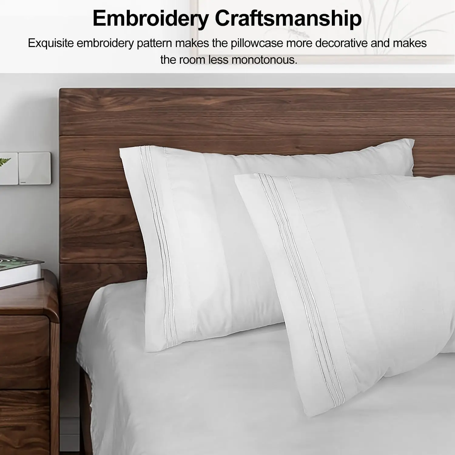 Pillow Cases (2 Pack), 1800 Thread Count Embroidered  Soft Brushed Microfiber Pillowcases, Machine Washable