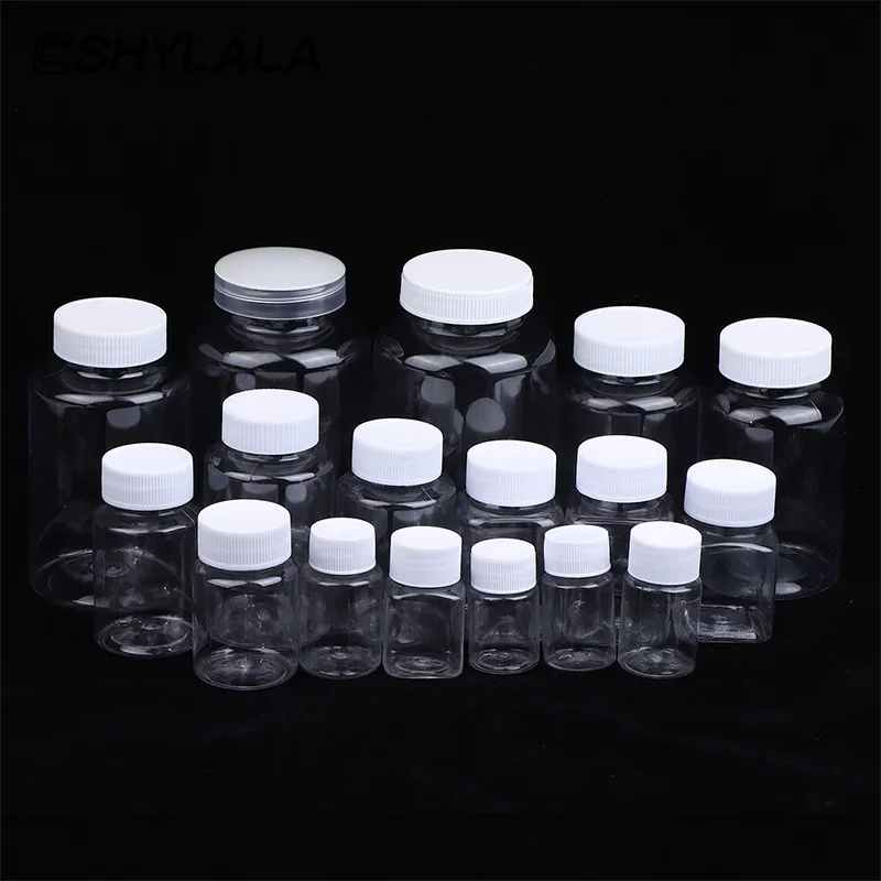 15-500ML Transparent Plastic Bottle Wide Mouth Medicine Bottle With Screw Lid Seal Vials Liquid Reagent Container Food Grade