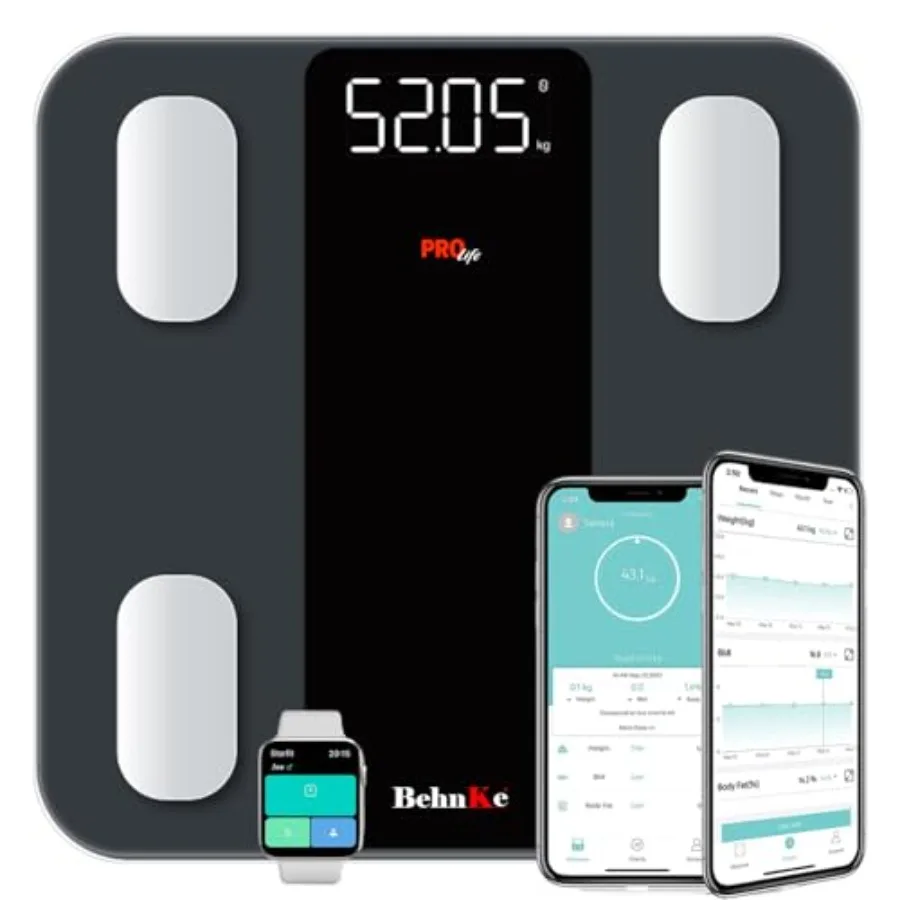 

Smart Body Weight Scale with 4 Electrodes 20 Body Composition Metrics High Accuracy Digital BMI Body Fat Analyzer Large LED Dis