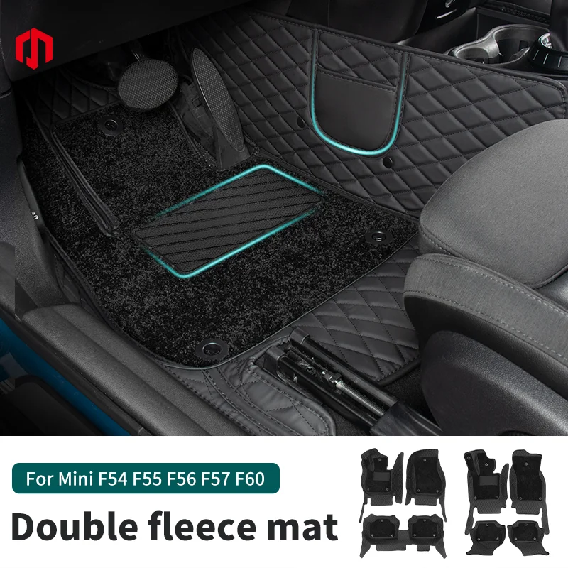 

For Mini Cooper F54 F55 F56 F57 F60 Clubman Countryman Custom Car Floor Mats Double Layer Velvet Carpet Floor Mat Accessories