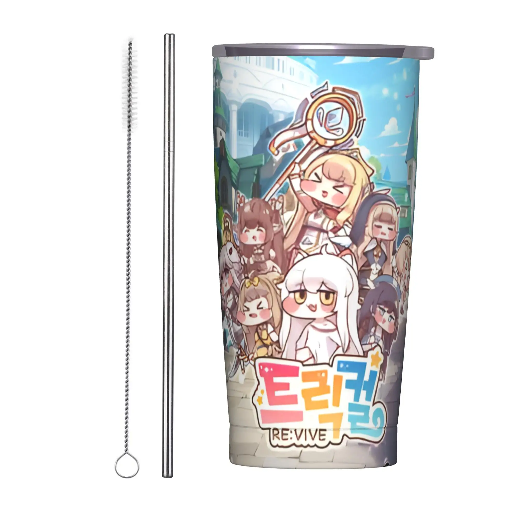 Trickcal C-Chibi Go Games Tumbler Vacuum Insulated  Coffee Cups with Lid Straw Double Wall Mug Spill Proof 20oz