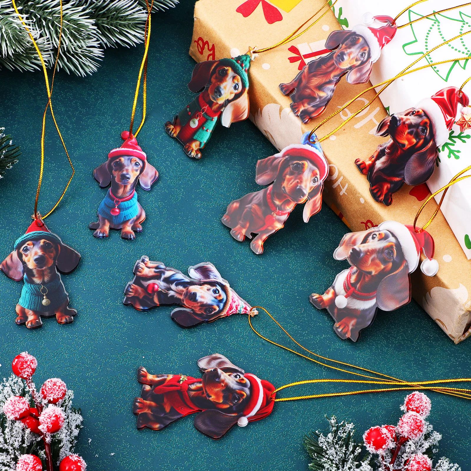 

10Pcs Dachshund Pendants Creative Acrylic Xmas Tree Hanging Ornaments Party Decorations Christmas