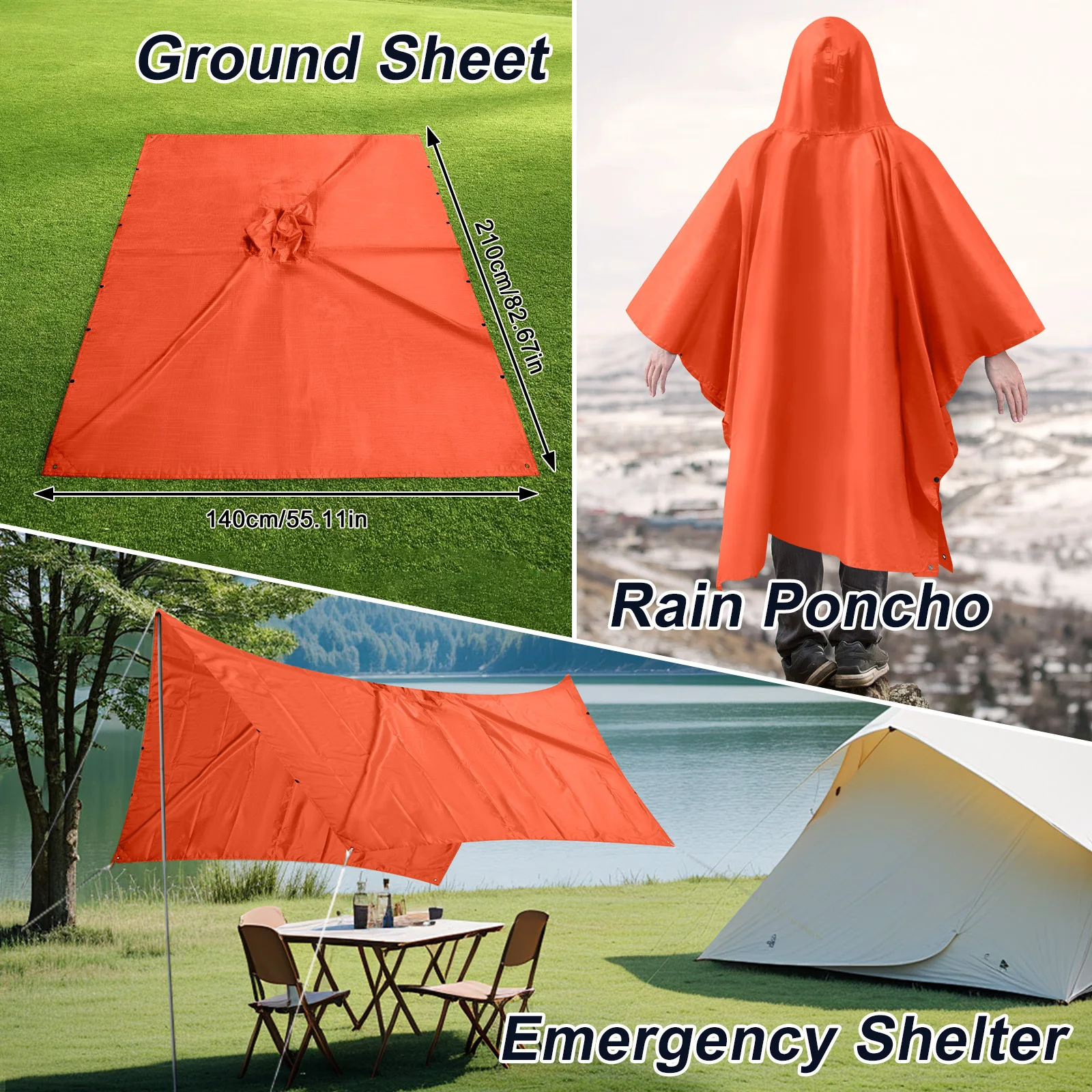 معطف مطر للبالغين معطف واق من المطر خفيف الوزن مقاوم للماء مع خيمة ملابس ضد المطر بغطاء للرأس ﻿ لصيد الأسماك في الهواء الطلق والمشي لمسافات طويلة والتخييم وركوب الدراجات والسفر