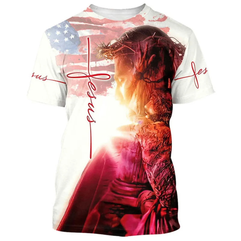 

Fashion Easter Jesus Print T-shirt Men Women Festival Streetwear Personality Crew T Shirts Gold Cross Lion Pattern Tee Top 2025