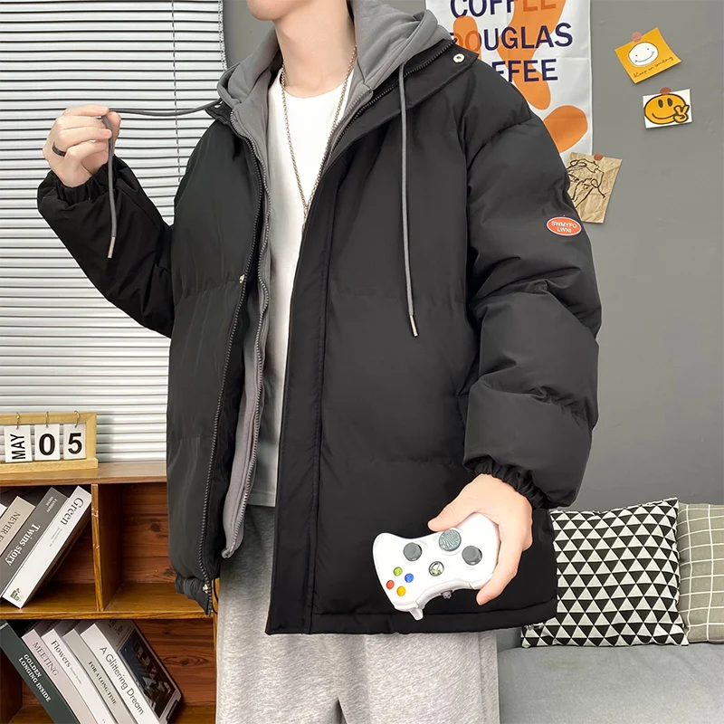 

Winter Parkas Men's Loose Popular Down Jacket Harajuku New Fake Two Piece Thickened Down Jacket Daily Warm Hooded Down Jacket
