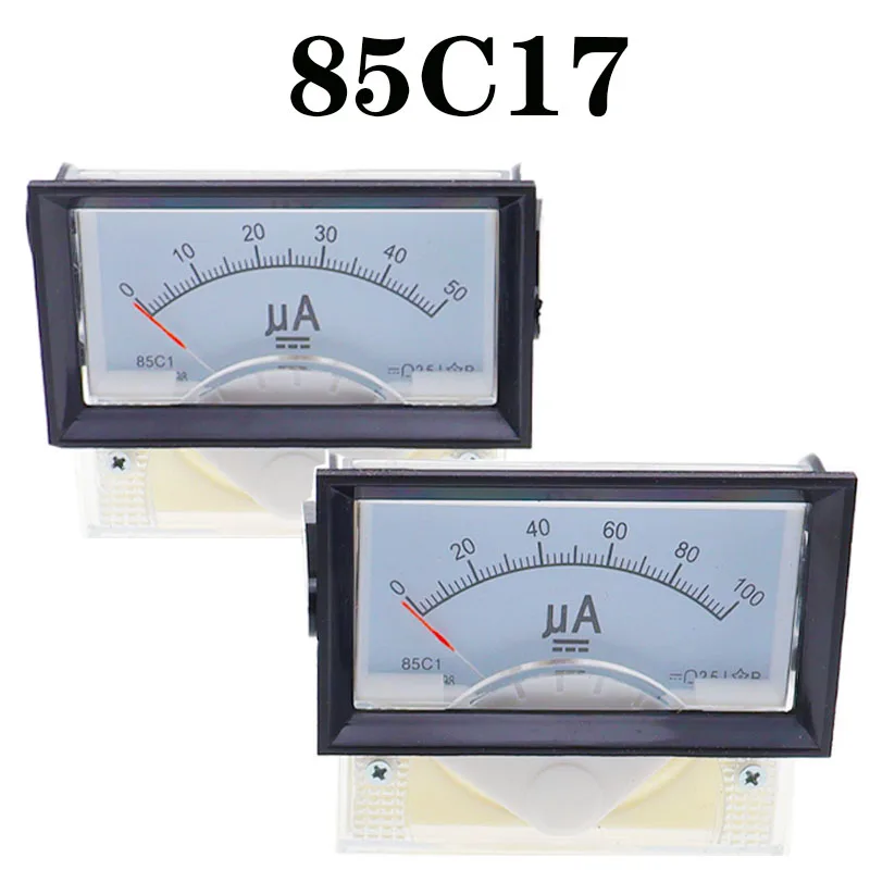 85C17 Panel Mount Analog Ammeter Gauge DC 0-100uA 50uA 200uA 500uA Measuring Range Pointer type DC microampere meter