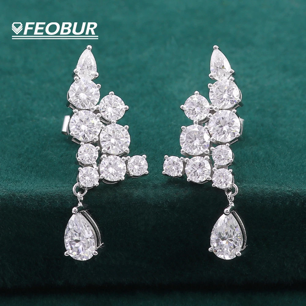 

FEOBUR 6,1 cttw серьги-капли из муассанита для женщин, сверкающие свадебные украшения, серьги из 100% стерлингового серебра 925 пробы с крыльями ангела