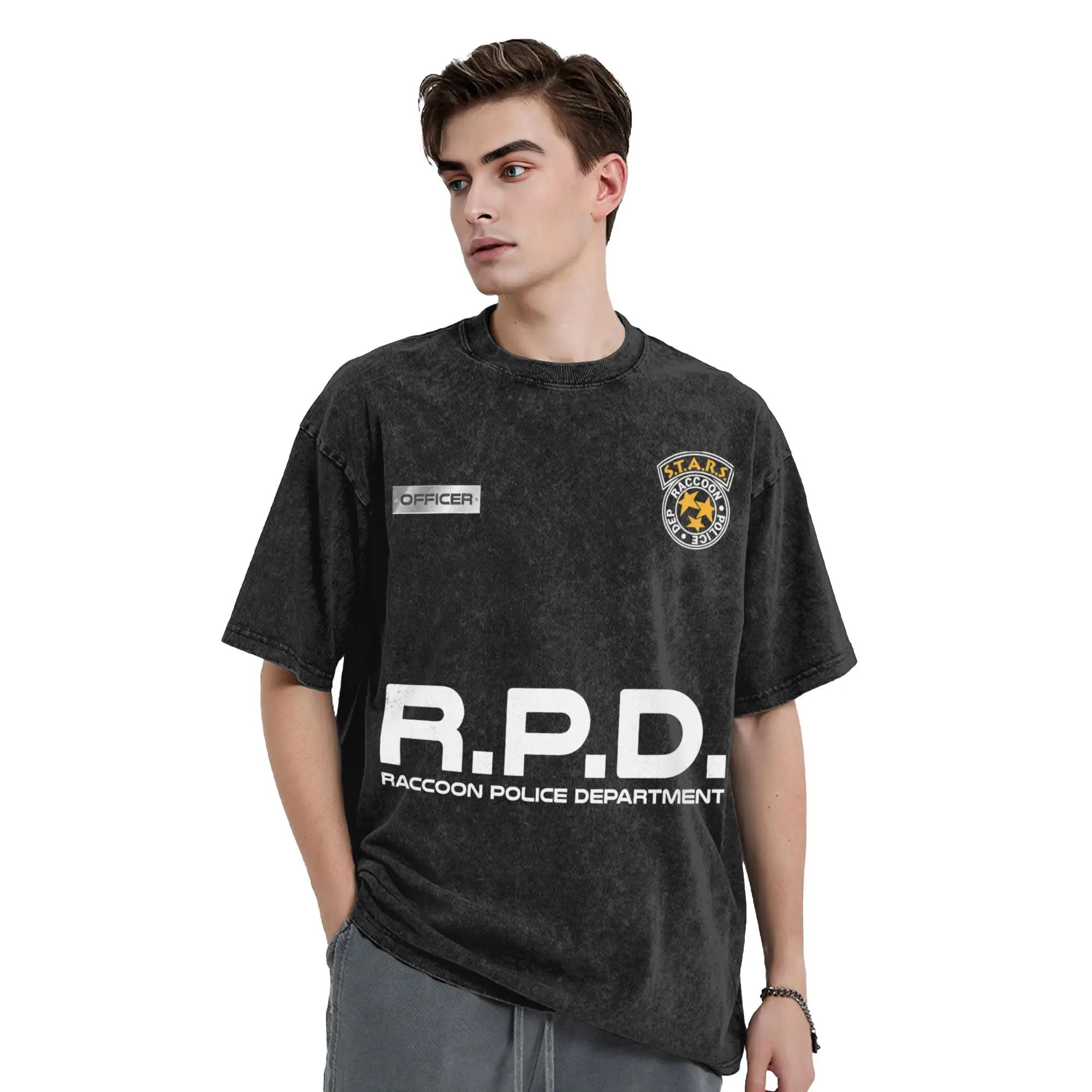 Washed T Shirts R.P.D. Raccoon Polices Department T-Shirt RPD Gaming Streetwear Short Sleeve Graphic Printed Tops Tees Men Women