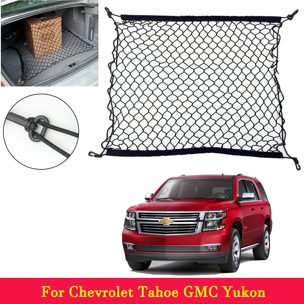 For Chevrolet Tahoe GMC Yukon Car Trunk Pocket Luggage Storage Cargo Organiser Hooks Nylon Elastic Mesh Net Car Accessories