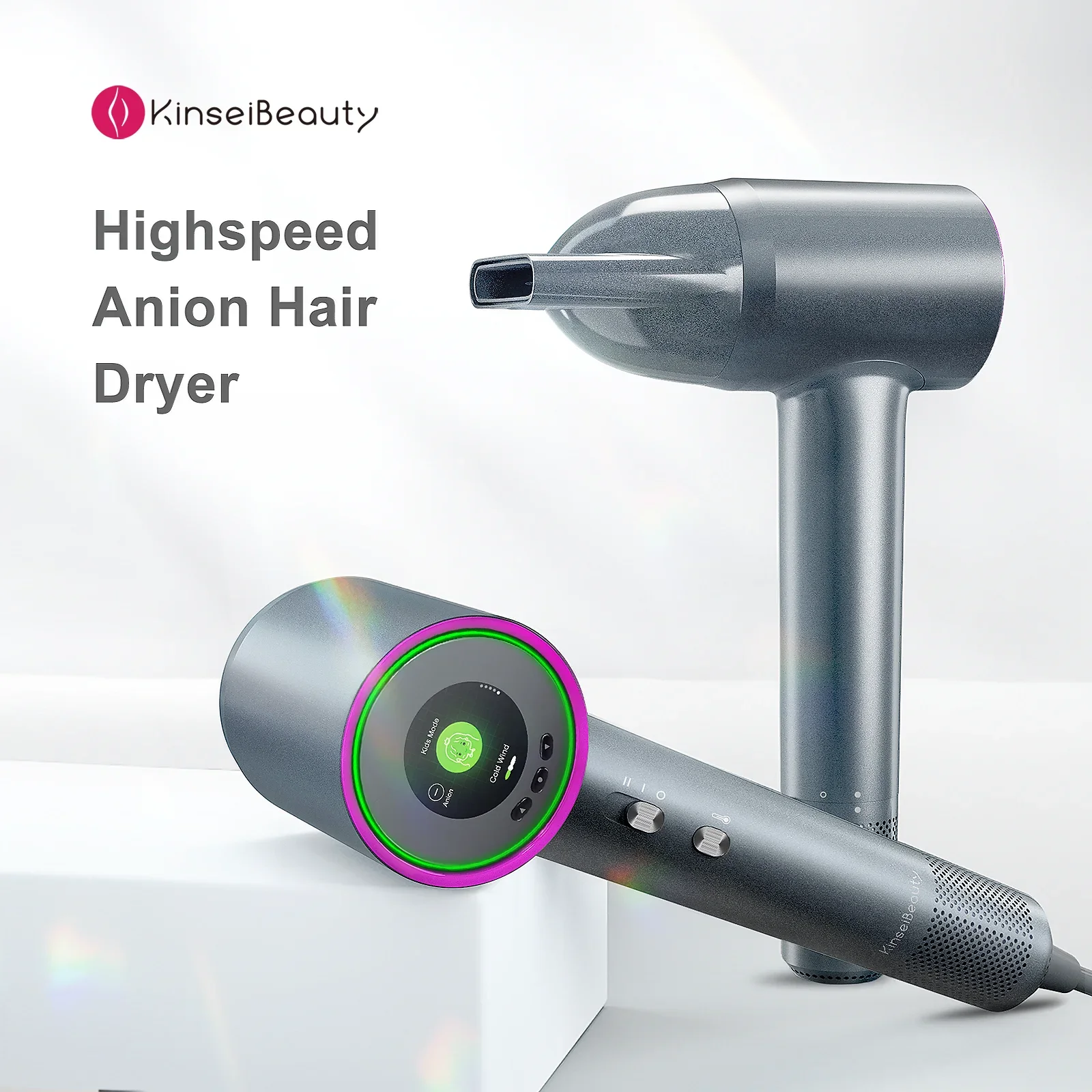 

110000RPM High Speed Hair Dryer Negative Ion Hair Care Quick Dry Home Hairdryer 5 Smart Modes HD Screen Hot/Cold Dryer Leafless