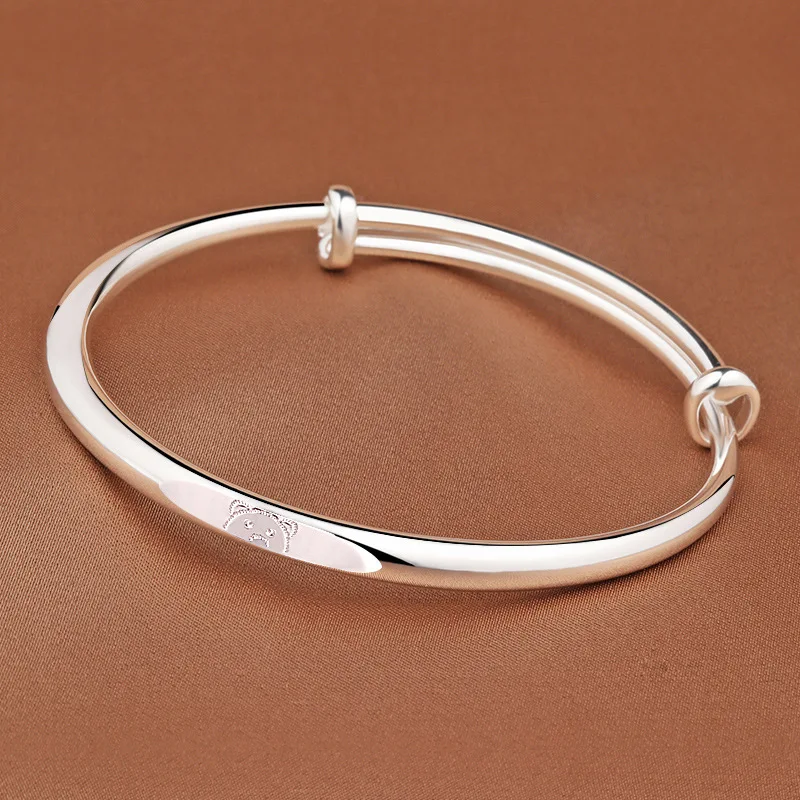 

925Sterling Silver Bear Bracelet Female Young Push-Pull Pure Silver Bracelet Girlfriend Glossy Solid