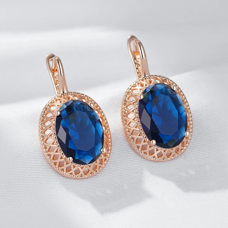 Kienl Hot Oval Blue Natural Zircon Drop Earrings for Women Trend 585 Rose Gold Color Ethnic Bridal High Quality Daily Jewelry
