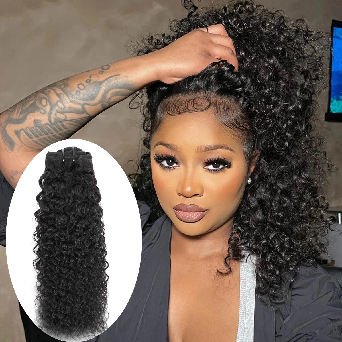 Curly Clip In Hair Extension Clip In Extension 3C 4A Kinky Curly Clip In Human Hair 16 Inch 10Pcs Lace Weft Natural Black Color