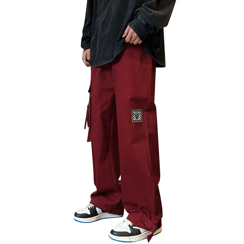 Men\'s Clothing Cargo Pants Jogger Work Wear Man Pants New Y2k Wine Red Spring Casual Loose Straight Leg Wide Leg Men Trousers