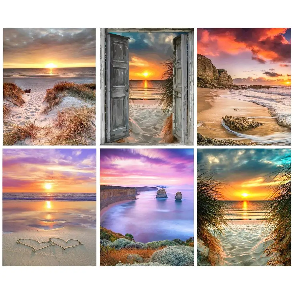 

GATYZTORY Frame Sunset Seaside Paint By Numbers For Adults Handpainted Landscape Oil Painting Canvas Drawing DIY Gift Home Wall