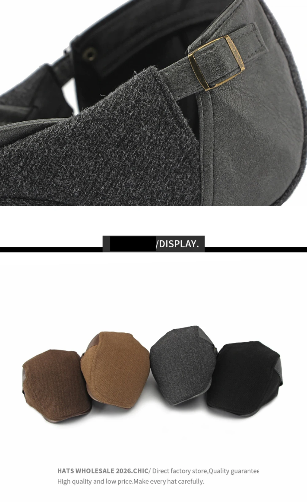 HT5152 Herren- und Damen-Baskenmütze 2026 Neue Herbst-Winter-Kappe für Männer und Frauen, Woll-Ivy-Flatcap, Künstler-Malermütze, Verstellbare PU-Leder-Baskenmütze – Detail 4