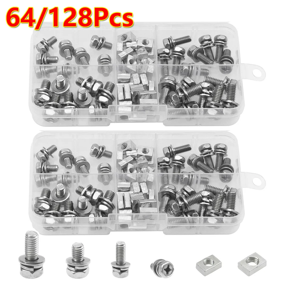 

64/128Pcs M5x10/14 M6x12/16 Stainless Steel Motorcycle Battery Terminal Nut Bolt Sets Square Nut Screw Kit for ATV Bike Scooter