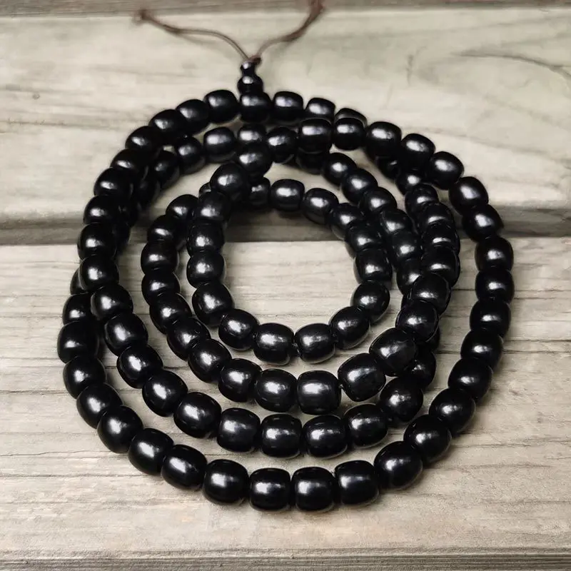 

Black Bull Horn Round Bead Bucket Bead Bull Horn 108 Buddha Beads Handstring Accessory Handheld Bracelet