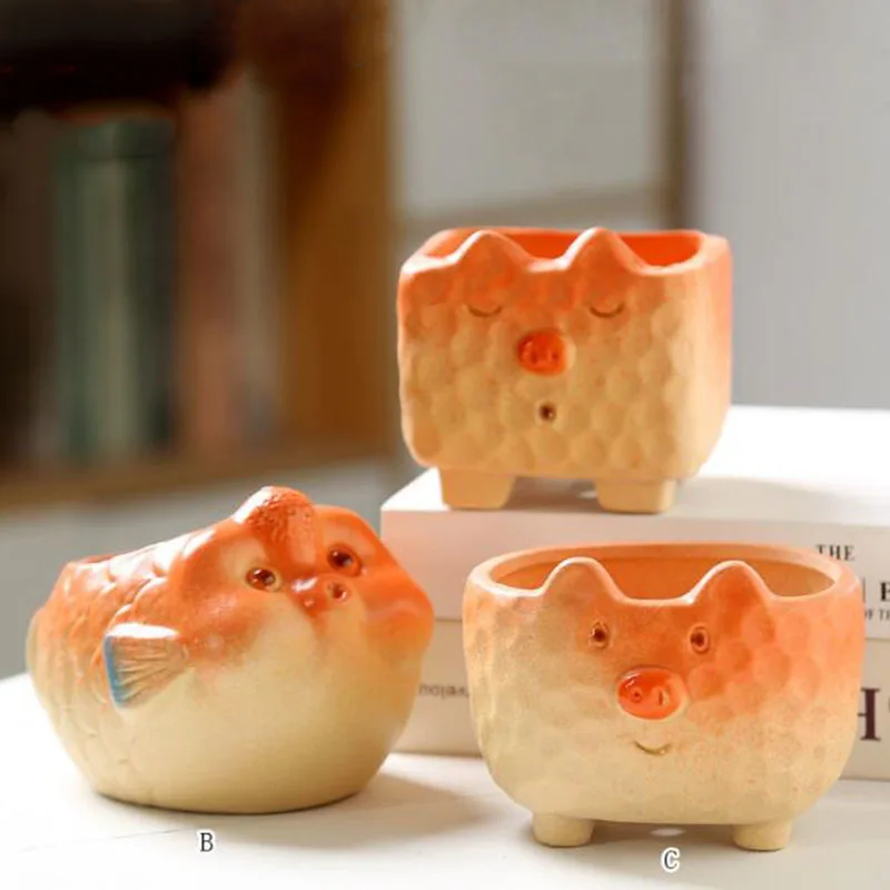 3 Pcs/Set Porcelain Cute Animal Fleshy Plant Pot Gardening Planter Desktop Ornaments Flowerpot Vase Container Home Decor