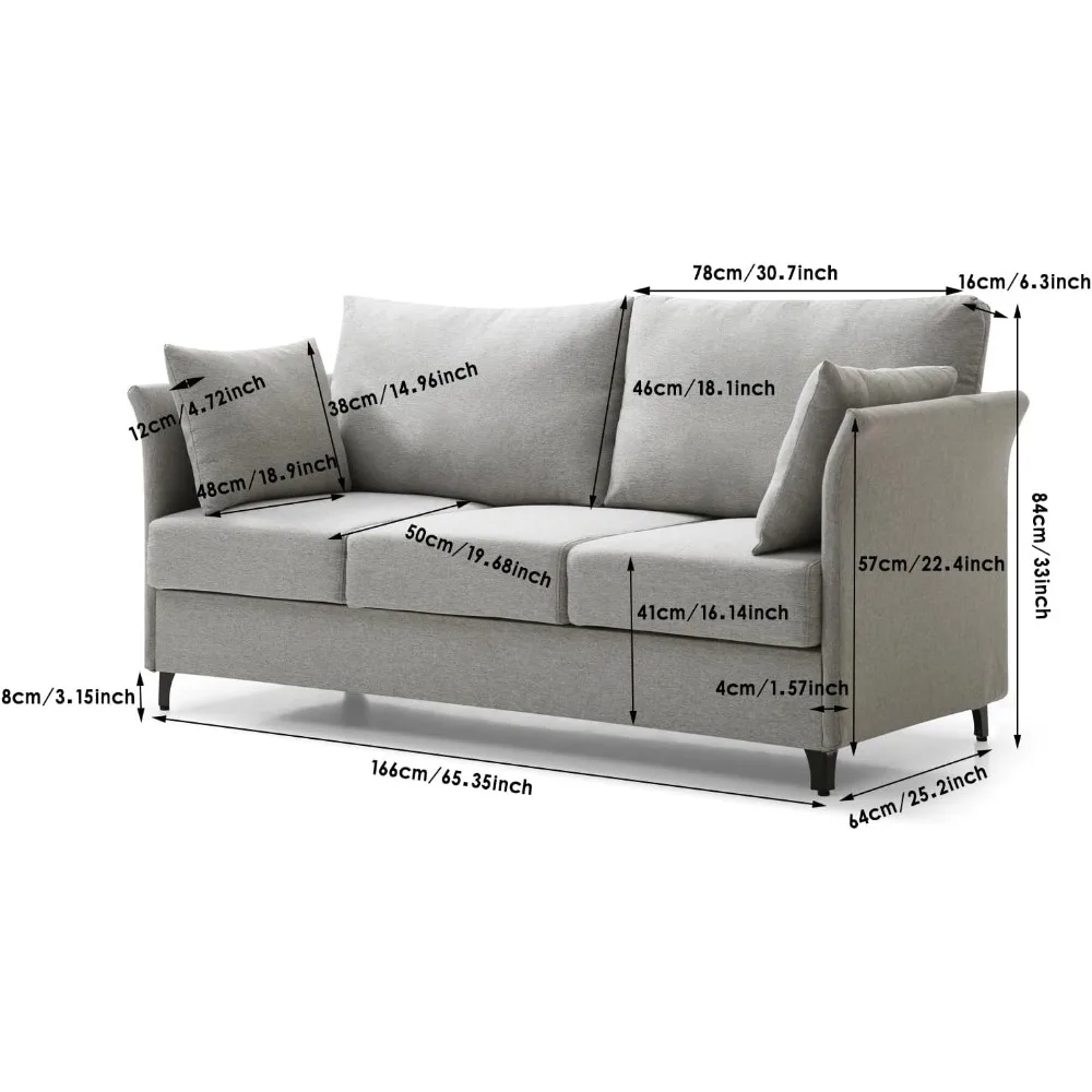 أريكة حديثة لمنتصف القرن مكونة من 3 مقاعد بقدرة 65.35 وات أريكة بمقعد عميق لغرفة المعيشة، أريكة قماشية مكونة من 3 أشخاص أريكة مريحة للنوم